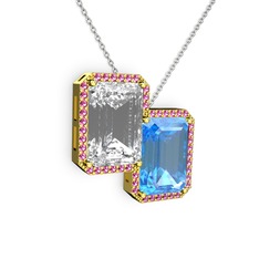 Avis Kolye - Beyaz zirkon, akuamarin ve rodolit garnet 14 ayar altın kolye (40 cm gümüş rolo zincir) #1g2sg92