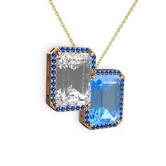 Avis Kolye - Beyaz zirkon, akuamarin ve lab safir 8 ayar rose altın kolye (40 cm altın rolo zincir) #1g8mvh