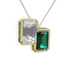Avis Kolye - Beyaz zirkon, yeşil kuvars ve swarovski 8 ayar altın kolye (40 cm beyaz altın rolo zincir) #1hxbke3