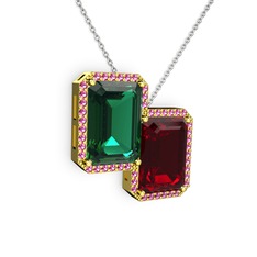 Avis Kolye - Yeşil kuvars, garnet ve rodolit garnet 14 ayar altın kolye (40 cm gümüş rolo zincir) #1hxj4g
