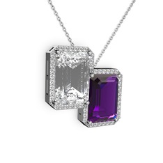 Avis Kolye - Beyaz zirkon, ametist ve swarovski 18 ayar beyaz altın kolye (40 cm gümüş rolo zincir) #1hyxvgm