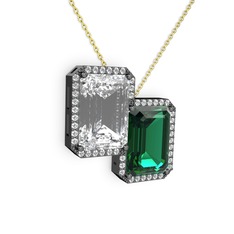 Avis Kolye - Beyaz zirkon, yeşil kuvars ve swarovski 925 ayar siyah rodyum kaplama gümüş kolye (40 cm altın rolo zincir) #1i1b0yl