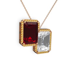Avis Kolye - Garnet, beyaz zirkon ve sitrin 14 ayar rose altın kolye (40 cm rose altın rolo zincir) #1i2o77b