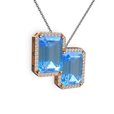 Avis Kolye - Akuamarin ve swarovski 14 ayar rose altın kolye (40 cm gümüş rolo zincir) #1i6w1mk