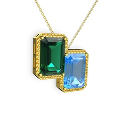 Avis Kolye - Yeşil kuvars, akuamarin ve sitrin 925 ayar altın kaplama gümüş kolye (40 cm altın rolo zincir) #1jcaz99