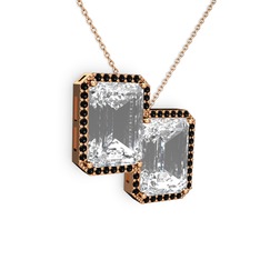 Avis Kolye - Beyaz zirkon ve siyah zirkon 925 ayar rose altın kaplama gümüş kolye (40 cm rose altın rolo zincir) #1jf7iaq