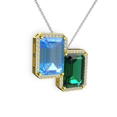 Avis Kolye - Akuamarin, yeşil kuvars ve swarovski 8 ayar altın kolye (40 cm gümüş rolo zincir) #1k9qba1