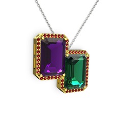 Avis Kolye - Ametist, yeşil kuvars ve garnet 925 ayar altın kaplama gümüş kolye (40 cm beyaz altın rolo zincir) #1lj6odl