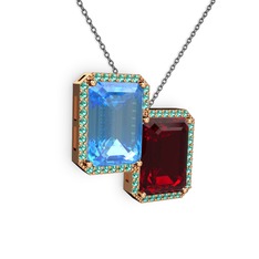 Avis Kolye - Akuamarin, garnet ve yeşil kuvars 14 ayar rose altın kolye (40 cm gümüş rolo zincir) #1lubjvy