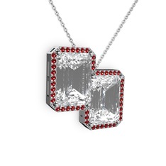 Avis Kolye - Beyaz zirkon ve garnet 8 ayar beyaz altın kolye (40 cm beyaz altın rolo zincir) #1m2lqow