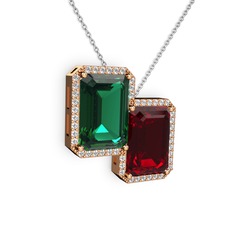 Avis Kolye - Yeşil kuvars, garnet ve swarovski 8 ayar rose altın kolye (40 cm beyaz altın rolo zincir) #1mka6pc