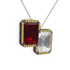 Avis Kolye - Garnet, beyaz zirkon ve sitrin 925 ayar siyah rodyum kaplama gümüş kolye (40 cm beyaz altın rolo zincir) #1mkab6