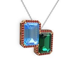 Avis Kolye - Akuamarin, yeşil kuvars ve garnet 8 ayar rose altın kolye (40 cm beyaz altın rolo zincir) #1nnqxnu