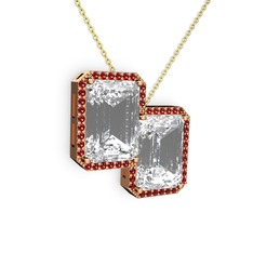 Beyaz zirkon ve garnet 8 ayar rose altın kolye (40 cm altın rolo zincir)