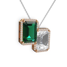 Avis Kolye - Yeşil kuvars, beyaz zirkon ve swarovski 925 ayar rose altın kaplama gümüş kolye (40 cm beyaz altın rolo zincir) #1nz4ue7