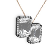 Avis Kolye - Beyaz zirkon ve swarovski 925 ayar siyah rodyum kaplama gümüş kolye (40 cm rose altın rolo zincir) #1oj627d