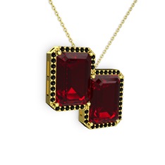 Garnet ve siyah zirkon 925 ayar altın kaplama gümüş kolye (40 cm gümüş rolo zincir)