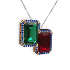 Avis Kolye - Yeşil kuvars, garnet ve lab safir 8 ayar rose altın kolye (40 cm beyaz altın rolo zincir) #1osnbfa