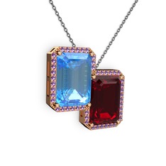 Avis Kolye - Akuamarin, garnet ve ametist 925 ayar rose altın kaplama gümüş kolye (40 cm gümüş rolo zincir) #1p44kap