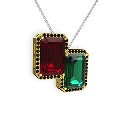 Avis Kolye - Garnet, yeşil kuvars ve siyah zirkon 925 ayar altın kaplama gümüş kolye (40 cm beyaz altın rolo zincir) #1p53b3b