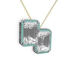 Beyaz zirkon ve yeşil kuvars 925 ayar gümüş kolye (40 cm gümüş rolo zincir)