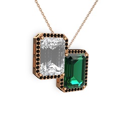 Avis Kolye - Beyaz zirkon, yeşil kuvars ve siyah zirkon 14 ayar rose altın kolye (40 cm gümüş rolo zincir) #1ple13v