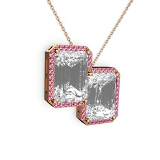 Avis Kolye - Beyaz zirkon ve rodolit garnet 14 ayar rose altın kolye (40 cm rose altın rolo zincir) #1qcsgbe