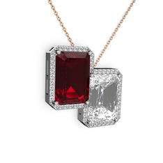Avis Kolye - Garnet, beyaz zirkon ve swarovski 14 ayar beyaz altın kolye (40 cm rose altın rolo zincir) #1qjx3uy