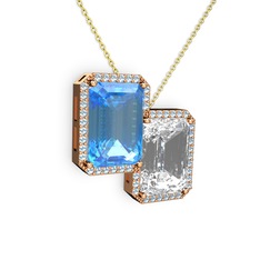 Avis Kolye - Akuamarin ve beyaz zirkon 925 ayar rose altın kaplama gümüş kolye (40 cm altın rolo zincir) #1rjd1la