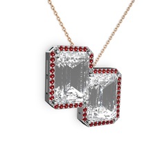 Beyaz zirkon ve garnet 14 ayar beyaz altın kolye (40 cm rose altın rolo zincir)