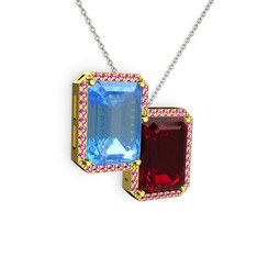 Avis Kolye - Akuamarin, garnet ve rodolit garnet 18 ayar altın kolye (40 cm gümüş rolo zincir) #1rosurf