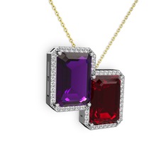 Ametist, garnet ve swarovski 925 ayar gümüş kolye (40 cm gümüş rolo zincir)