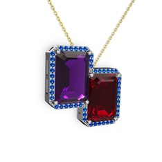 Avis Kolye - Ametist, garnet ve lab safir 18 ayar beyaz altın kolye (40 cm altın rolo zincir) #1s5uxge