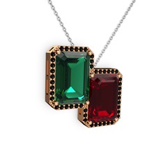 Avis Kolye - Yeşil kuvars, garnet ve siyah zirkon 8 ayar rose altın kolye (40 cm gümüş rolo zincir) #1s7yaev