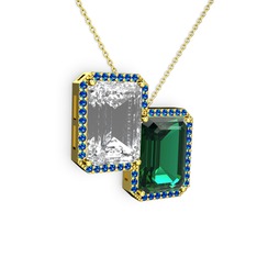 Beyaz zirkon, yeşil kuvars ve lab safir 8 ayar altın kolye (40 cm altın rolo zincir)