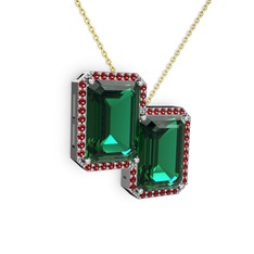 Yeşil kuvars ve garnet 8 ayar beyaz altın kolye (40 cm altın rolo zincir)