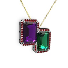 Avis Kolye - Ametist, yeşil kuvars ve garnet 18 ayar beyaz altın kolye (40 cm gümüş rolo zincir) #1t7fos3