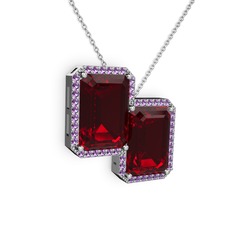 Avis Kolye - Garnet ve ametist 14 ayar beyaz altın kolye (40 cm beyaz altın rolo zincir) #1tnyg4a