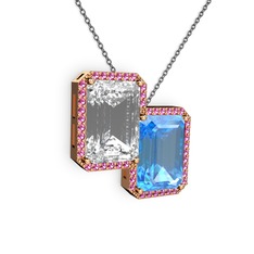 Avis Kolye - Beyaz zirkon, akuamarin ve rodolit garnet 18 ayar rose altın kolye (40 cm gümüş rolo zincir) #1ue6h5q