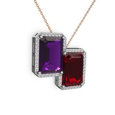 Avis Kolye - Ametist, garnet ve swarovski 925 ayar gümüş kolye (40 cm gümüş rolo zincir) #1v5tqts