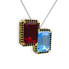 Avis Kolye - Garnet, akuamarin ve siyah zirkon 18 ayar altın kolye (40 cm beyaz altın rolo zincir) #1vh8r4w