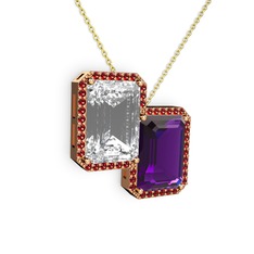 Beyaz zirkon, ametist ve garnet 18 ayar rose altın kolye (40 cm altın rolo zincir)