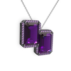 Avis Kolye - Ametist 925 ayar siyah rodyum kaplama gümüş kolye (40 cm beyaz altın rolo zincir) #1vqs8kw