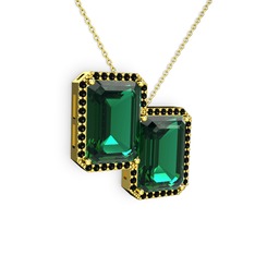 Avis Kolye - Yeşil kuvars ve siyah zirkon 14 ayar altın kolye (40 cm gümüş rolo zincir) #1w549ij