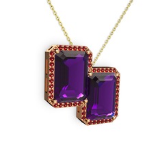 Ametist ve garnet 925 ayar rose altın kaplama gümüş kolye (40 cm gümüş rolo zincir)
