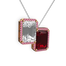 Avis Kolye - Beyaz zirkon, garnet ve rodolit garnet 18 ayar rose altın kolye (40 cm beyaz altın rolo zincir) #1wzan13