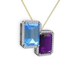 Avis Kolye - Akuamarin, ametist ve swarovski 925 ayar gümüş kolye (40 cm altın rolo zincir) #1xojsew