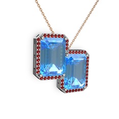 Akuamarin ve garnet 8 ayar beyaz altın kolye (40 cm gümüş rolo zincir)