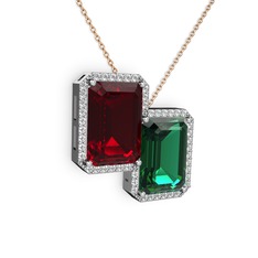 Avis Kolye - Garnet, yeşil kuvars ve swarovski 14 ayar beyaz altın kolye (40 cm rose altın rolo zincir) #21gu28