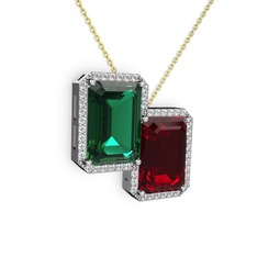 Yeşil kuvars, garnet ve swarovski 18 ayar beyaz altın kolye (40 cm altın rolo zincir)